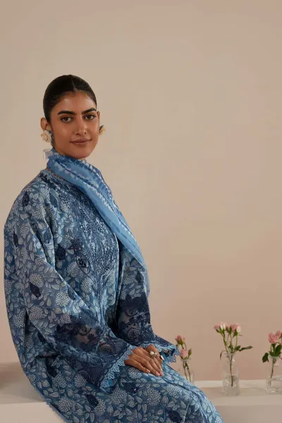 Pakistani Afrozeh Kalina The Folral Charm Lawn Unstitched 3pcs_Blue