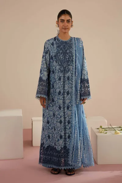 Pakistani Afrozeh Kalina The Folral Charm Lawn Unstitched 3pcs_Blue