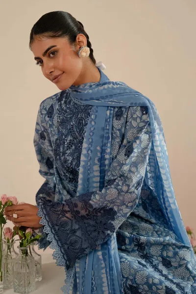 Pakistani Afrozeh Kalina The Folral Charm Lawn Unstitched 3pcs_Blue