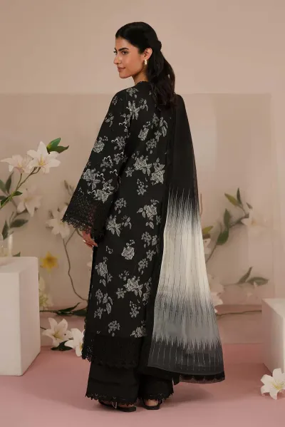 Pakistani Afrozeh Lupine The Folral Charm Lawn Unstitched 3pcs_Black