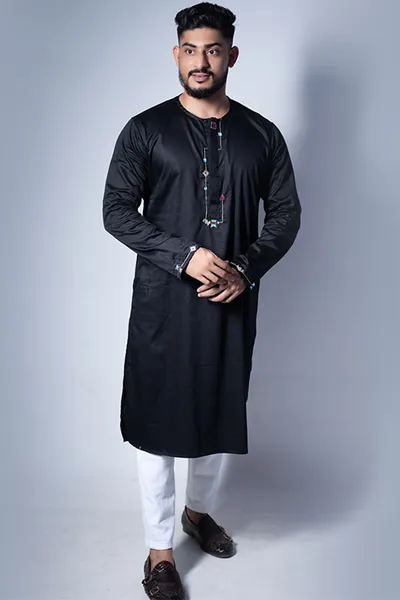 Exclusive Round Neck Panjabi -Black