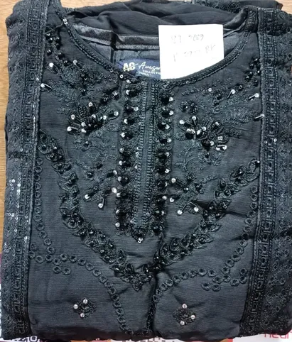 Pakistani Orginal Rangoon Chiffon Stitched 3 Pcs With Garara _ Black 