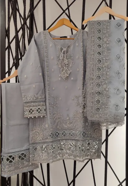Pakistani Original Sadabahar Luxury Organza Stitched 3 Pcs _ Powder Blue 