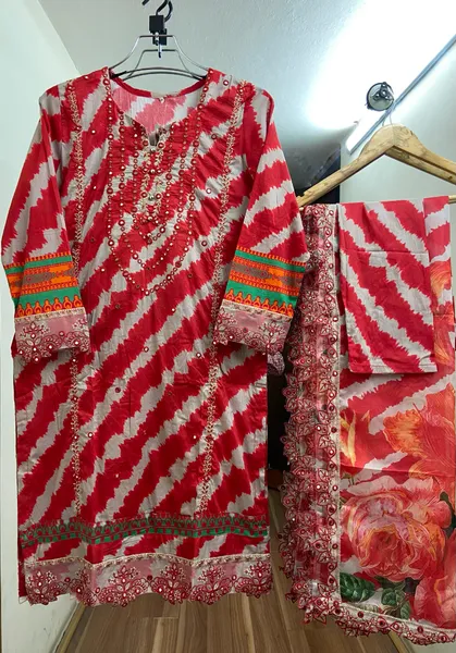 Original Pakistani Pure Lawn luxury embroidered and foilwork collection By Falaksapparel Stitched 3Pcs