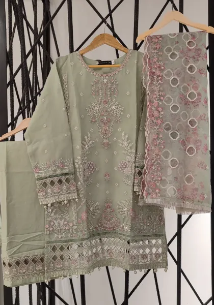 Pakistani Original Sadabahar Luxury Organza Stitched 3 Pcs _ Mint 