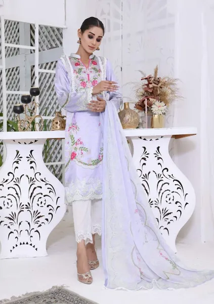 Ravishing By Regalia Textiles Printed Charmeuse Silk Suits Unstitched 2 Piece_Lavender