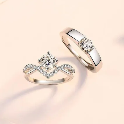 Fashion Sparkling Silvery Couple Finger Ring (2 pc)