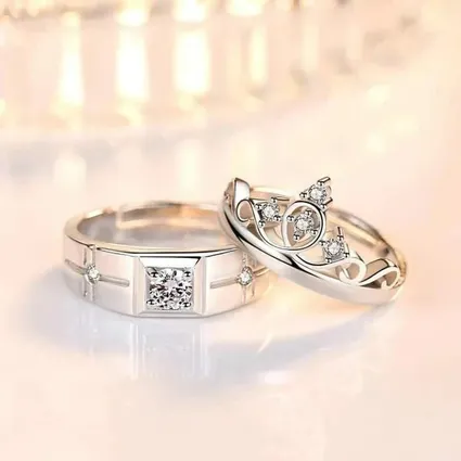 Cubic Zirconia Open Couple Finger Ring (2 pc)