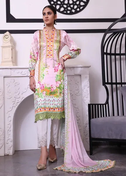 Ravishing By Regalia Textiles Printed Charmeuse Silk Suits Unstitched 2 Piece_Pink_