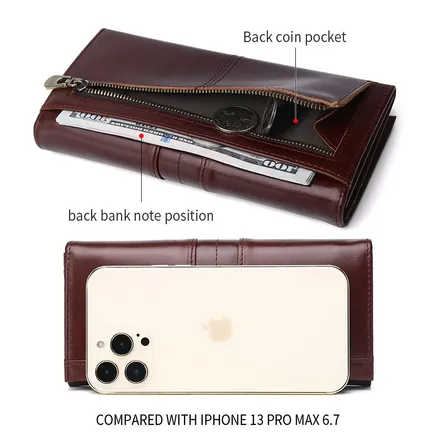 Cowhide Genuine Leather Men’s RFID Long Wallet – Slim Retro Design