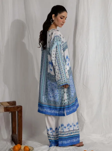 Adan's Libas Satin Lawn Stitched Co-Ords Set _ White 