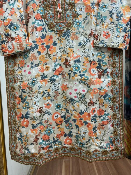 Pakistani Original Cotton Lawn Embroidered Stitched 3Pcs _ Beige & Multi 