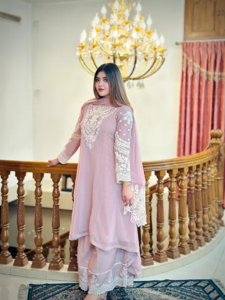 Pakistani Boutique Tail gown Style Chiffon 3Pcs _ Mauve 