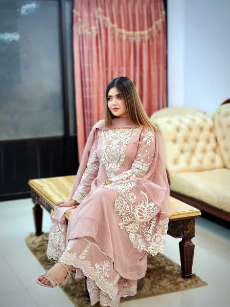 Pakistani Boutique Tail gown Style Chiffon 3Pcs _ Mauve 
