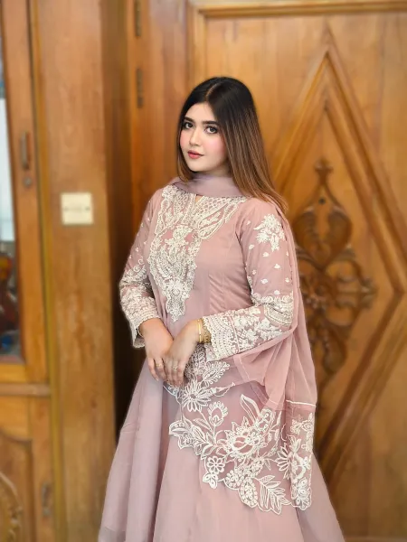 Pakistani Boutique Tail gown Style Chiffon 3Pcs _ Mauve 