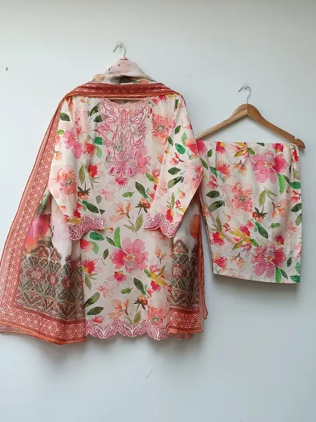 Original Pakistani Textured Lawn with Farshi Salwar. Brand: Sahiba's By Mirza 