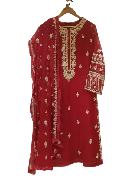 ORIGINAL AGHA NOOR TWO PIECE 100% PURE CHIFFON HEAVILY EMBROIDERED SHIRT ALONG WITH DUPATTA