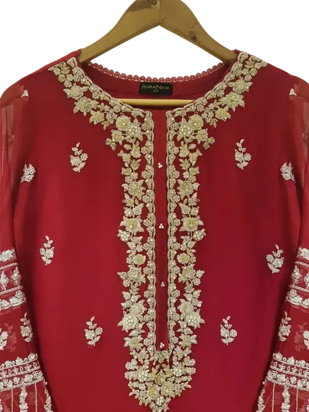ORIGINAL AGHA NOOR TWO PIECE 100% PURE CHIFFON HEAVILY EMBROIDERED SHIRT ALONG WITH DUPATTA