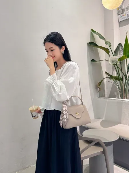 GENUINE LEATHER TRENDY WITH SILK SCARF LYCHEE PATTERN ONE-SHOULDER HANDBAG