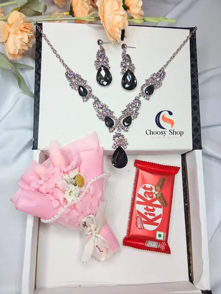Vintage Crystal Necklace Earrings Set with Flower & Kitkat