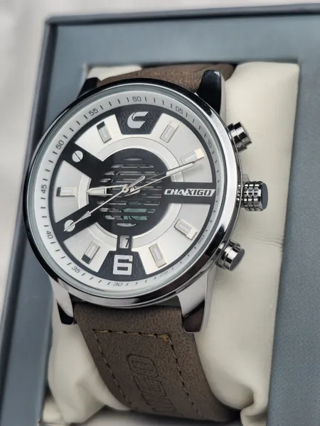 CHAXIGO Silver White Dial Brown Leather Men’s Watch