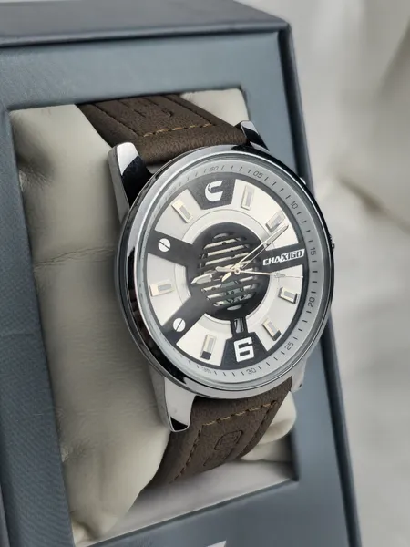 CHAXIGO Silver White Dial Brown Leather Men’s Watch