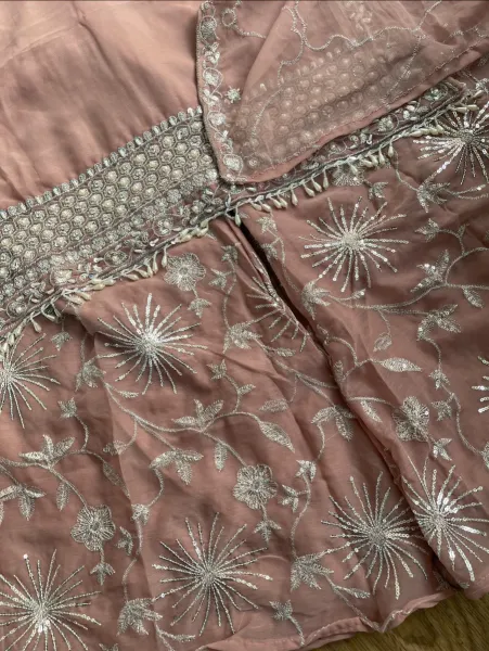 Pakistani Original Rangoon Luxury Chiffon Stitched palazzo 3Pcs _ Mauve 