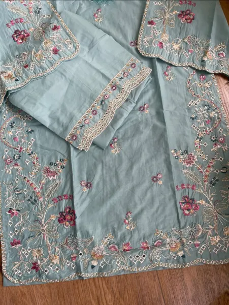Original Pakistani Hayat’s Cotton Embroidered Stitched Coord Set_Sky Blue