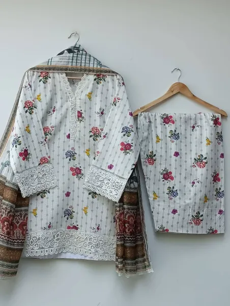 Original Pakistani Textured Lawn with Farshi Salwar. Brand: Sahiba's By Mirza  