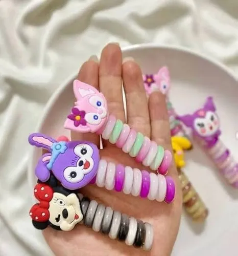 Cute Cartoon Rolling Ponytail Holder Elastic Rubber Band (2 pc)