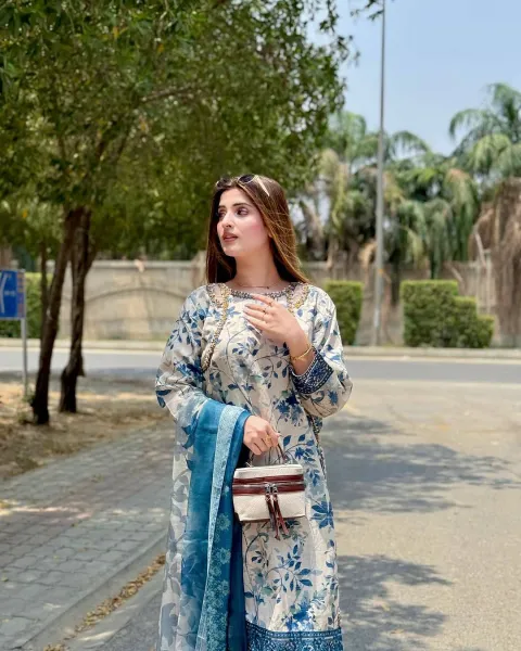 Pakistani Original Cotton Lawn Embroidered Stitched 3Pcs _ Beige 
