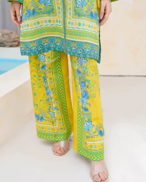 Husnara Lawn Cotton Stitched Co-Ords _ Lemon Yellow 