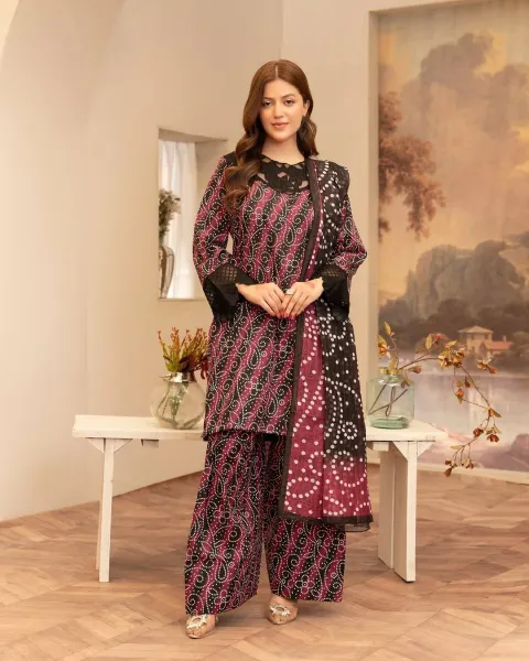 Original Pakistani Textured Lawn with Farshi Salwar. Brand: Sahiba's By Mirza  _ Black & White