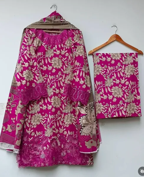 Original Pakistani Lahore Boutique Pure Lawn Stitched 3Pcs_Purple 