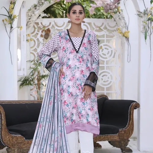 Ravishing By Regalia Textiles Printed Charmeuse Silk Suits Unstitched 2 Piece-Pink_