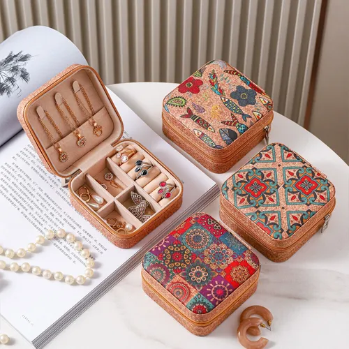Retro Floral Print Portable Jewellery Storage Box