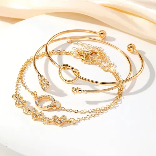 4pcs Unique Love Heart Chain Bracelet Set