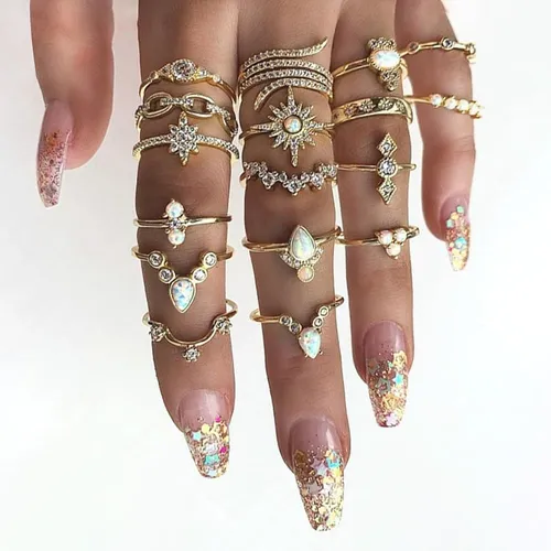 17 pcs Bohemian Geometric Flower Star Knuckle Ring Set