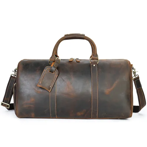 Horse Genuine Leather Travel Fitness Cylinder Handbag