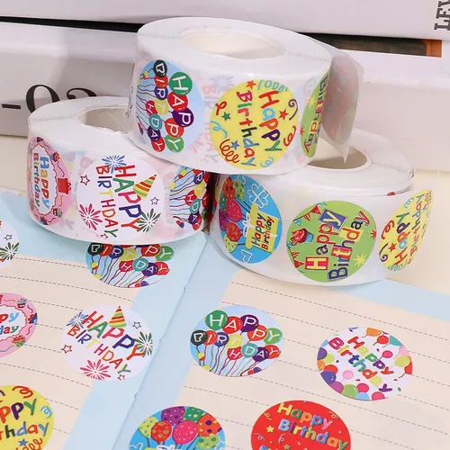 Cute Happy Birthday Round Sticker Roll 