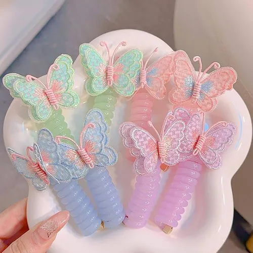 Colorful Butterfly Telephone Wire Hair Ties for Girls (2 pc)