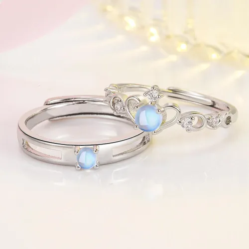  Romantic Moonstone Crown Couple Rings (2pc) 