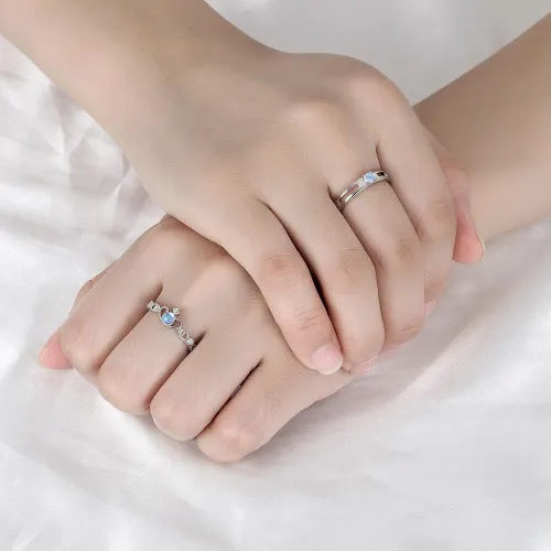  Romantic Moonstone Crown Couple Rings (2pc) 