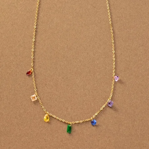 Delicate Glass Beaded Colored Charm Necklace 