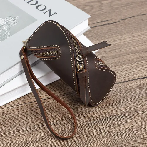  Cowhide Leather Key Bag – Genuine Leather Car Key Waist Pouch with Key Holder Loop