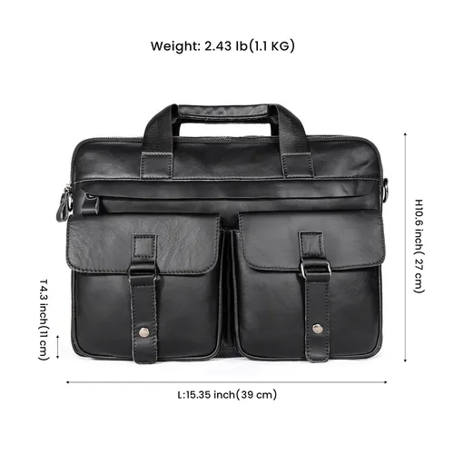 Genuine Leather Business Men's Briefcase –  Cowhide Laptop Bag with Shoulder Strap