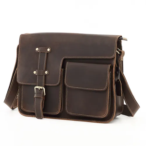 Genuine Leather Men’s Crossbody Messenger Bag – Crazy Horse Retro Shoulder Bag, Multi-Functional