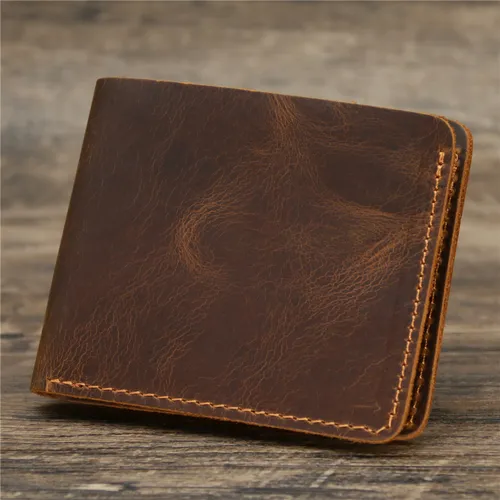 Genuine Crazy Horse Leather Short Wallet – Retro Cowhide Men’s Wallet