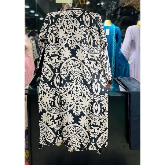 Pakistani Original Rangoon Silk Stitched 3 Pcs _ Black & White 