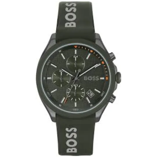 Hugo Boss Silicone Green Dial Chronograph Men's Watch